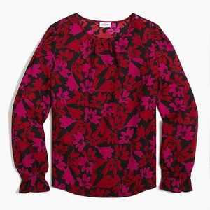 NWT J.Crew Factory Printed Button-Neck Top with Ruffles